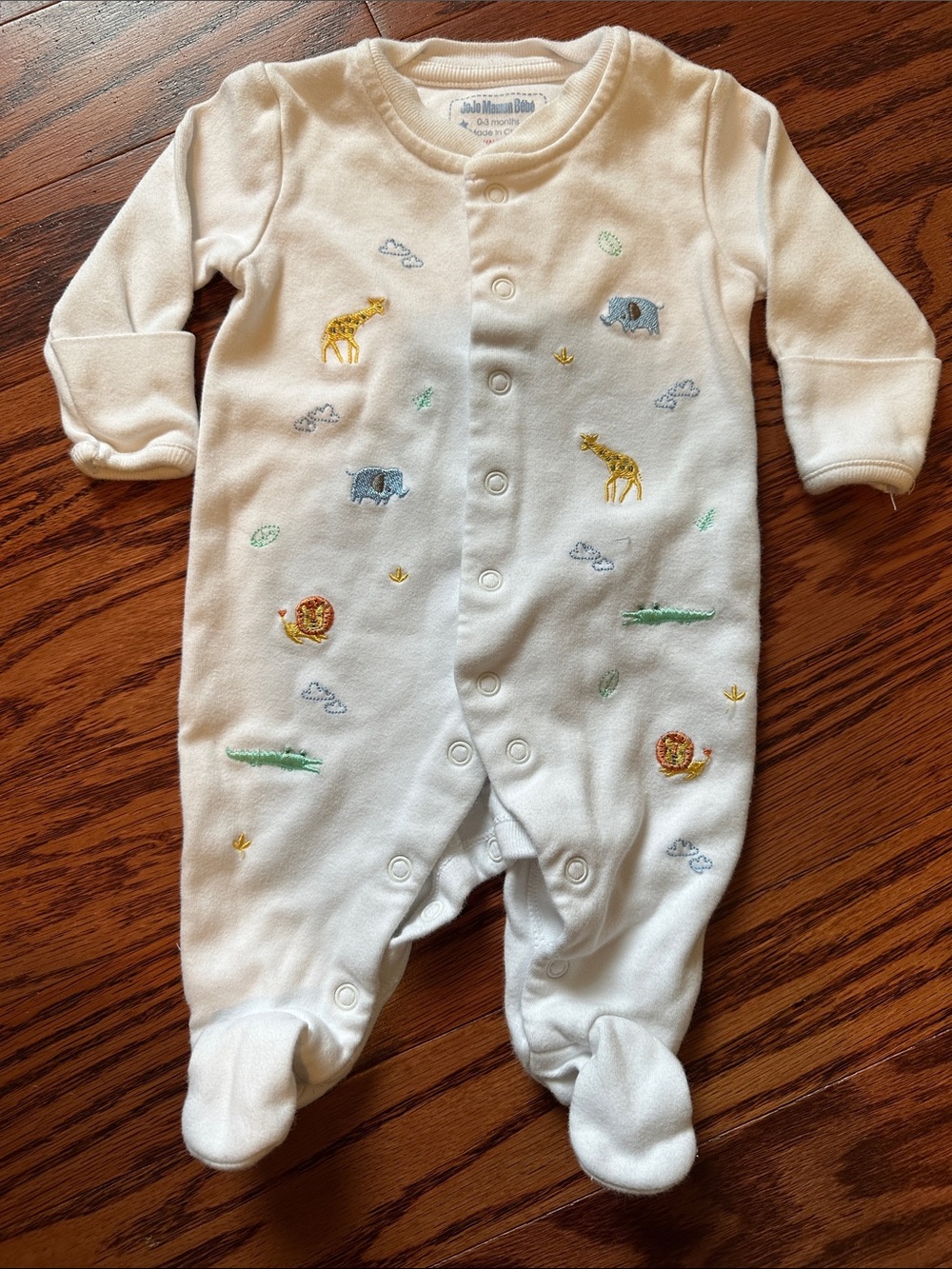 White Safari Embroidered Baby One-Piece